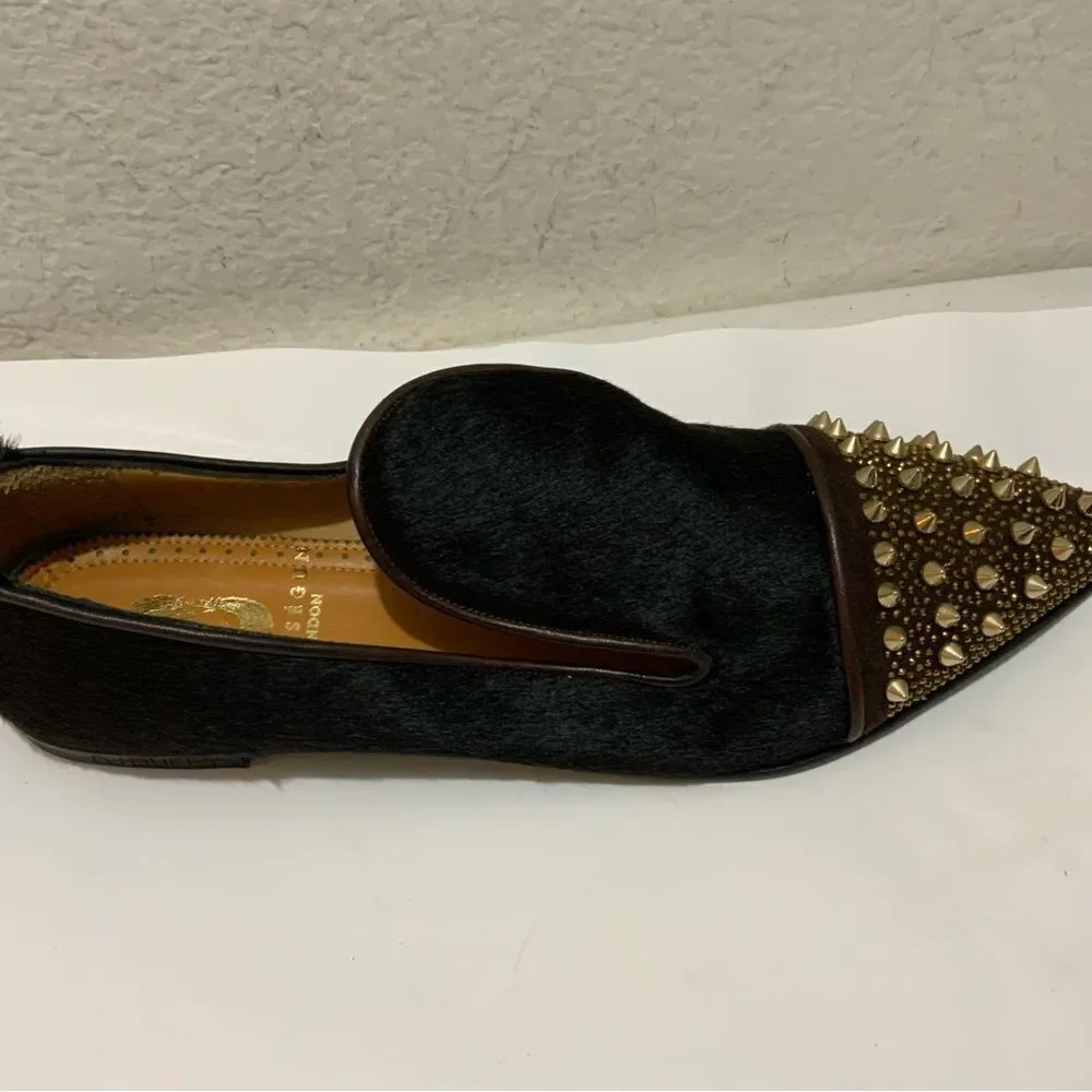 New Jesu  Segun Pointy Toe Studded calf hair  Loafers Dress Shoes  luxury Italy